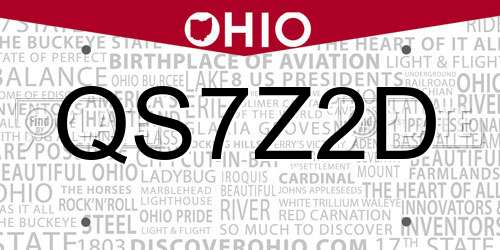 QS7Z2D Ohio License Plate