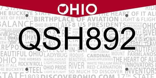 QSH892 Ohio License Plate