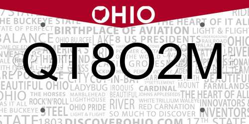 QT8O2M Ohio License Plate