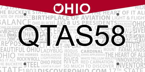 QTAS58 Ohio License Plate