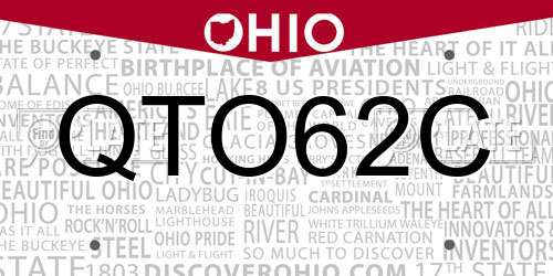 QTO62C Ohio License Plate