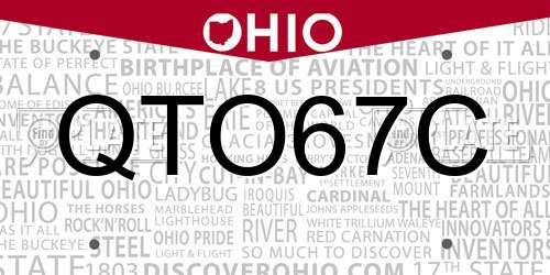QTO67C Ohio License Plate