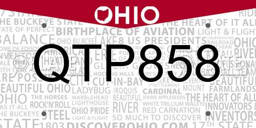 QTP858 Ohio License Plate
