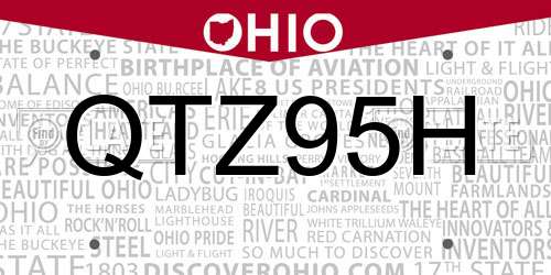 QTZ95H Ohio License Plate