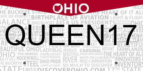 QUEEN17 Ohio License Plate