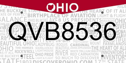 QVB8536 Ohio License Plate
