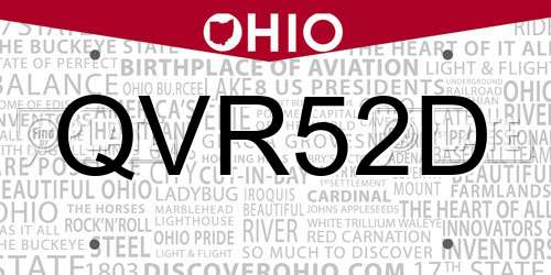 QVR52D Ohio License Plate