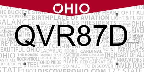 QVR87D Ohio License Plate