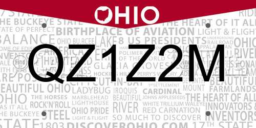QZ1Z2M Ohio License Plate