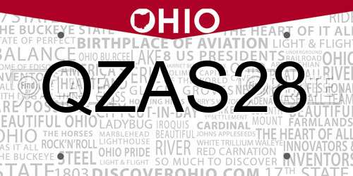 QZAS28 Ohio License Plate