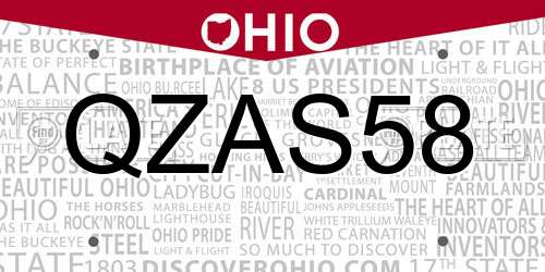 QZAS58 Ohio License Plate