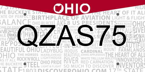 QZAS75 Ohio License Plate