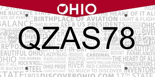 QZAS78 Ohio License Plate