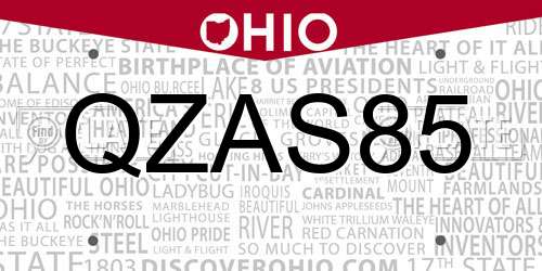 QZAS85 Ohio License Plate