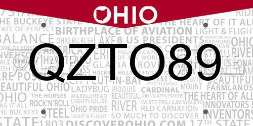 QZTO89 Ohio License Plate