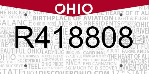 R418808 Ohio License Plate