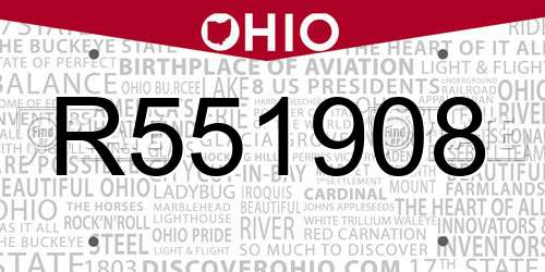 R551908 Ohio License Plate