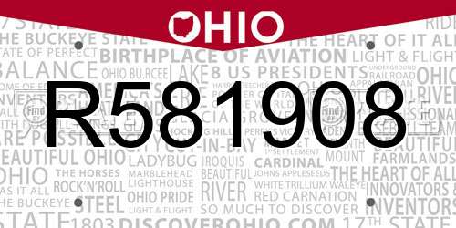 R581908 Ohio License Plate