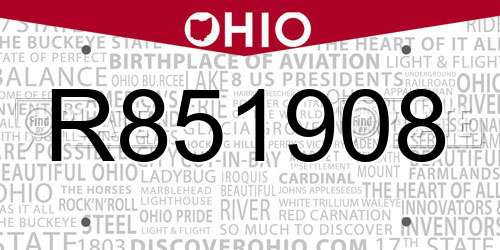 R851908 Ohio License Plate