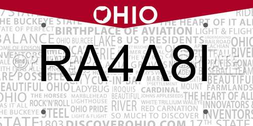 RA4A8I Ohio License Plate