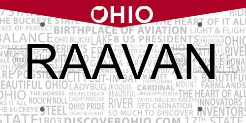 RAAVAN Ohio License Plate