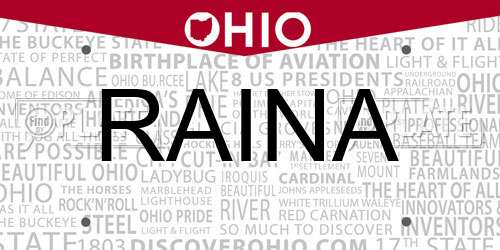 RAINA Ohio License Plate