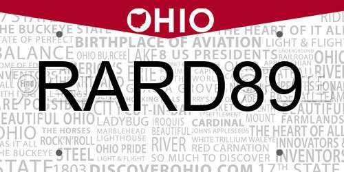 RARD89 Ohio License Plate