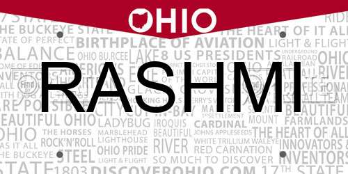 RASHMI Ohio License Plate