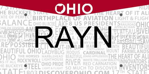 RAYN Ohio License Plate