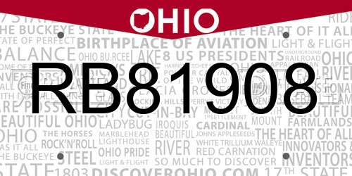RB81908 Ohio License Plate