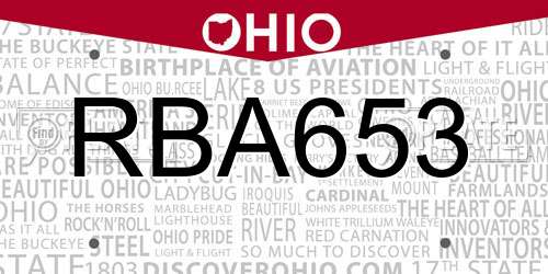 RBA653 Ohio License Plate