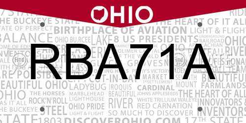 RBA71A Ohio License Plate