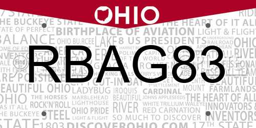 RBAG83 Ohio License Plate