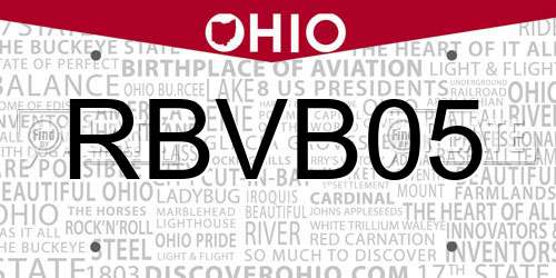 RBVB05 Ohio License Plate