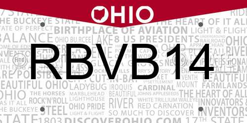 RBVB14 Ohio License Plate