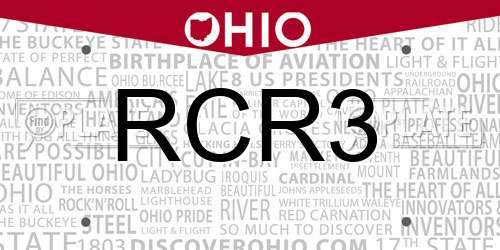 RCR3 Ohio License Plate