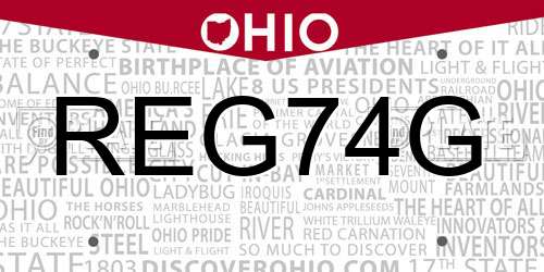 REG74G Ohio License Plate