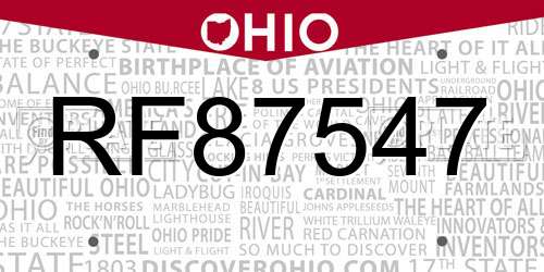 RF87547 Ohio License Plate