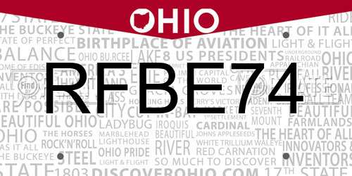 RFBE74 Ohio License Plate