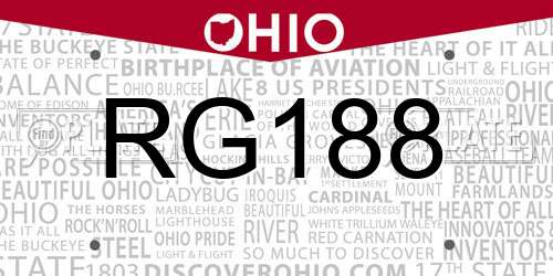 RG188 Ohio License Plate