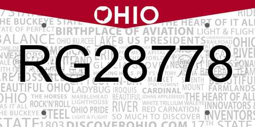 RG28778 Ohio License Plate