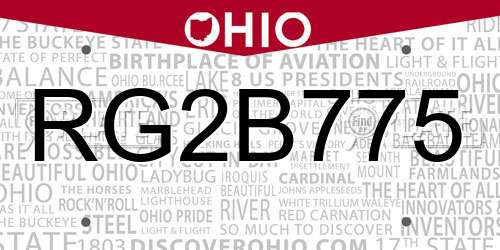 RG2B775 Ohio License Plate