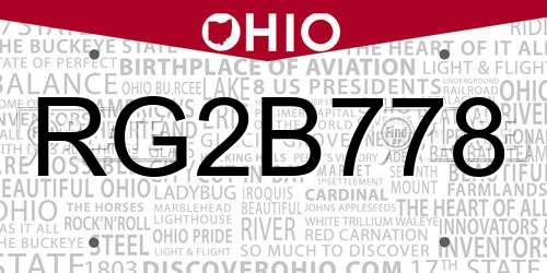 RG2B778 Ohio License Plate