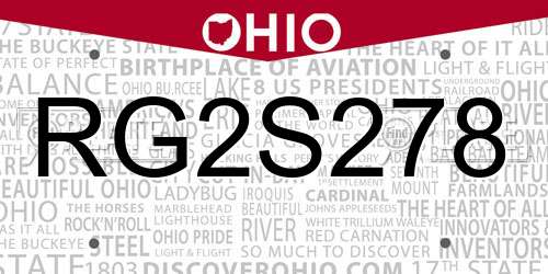 RG2S278 Ohio License Plate