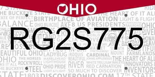 RG2S775 Ohio License Plate