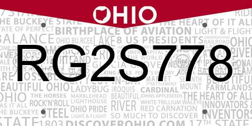RG2S778 Ohio License Plate