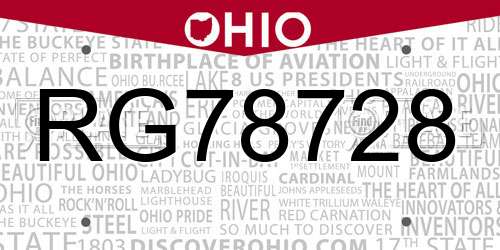 RG78728 Ohio License Plate