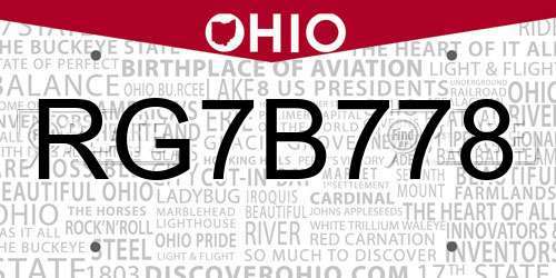 RG7B778 Ohio License Plate