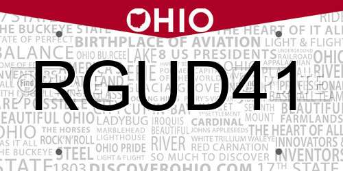 RGUD41 Ohio License Plate