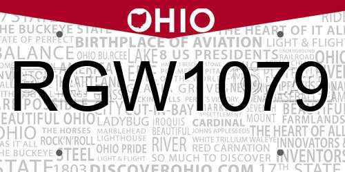 RGW1079 Ohio License Plate